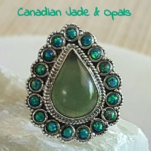 Jade & Opals Artisan Ring Sterling Silver
